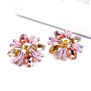 Pink and Gold flower rhinestones earrings
